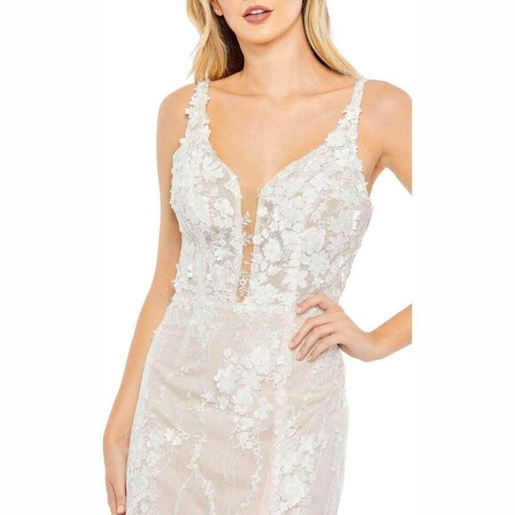 Mac Duggal 11331 Womens Size 16 White Floral Lace Up Corset Back Maxi Gown Dress - Picture 3 of 4